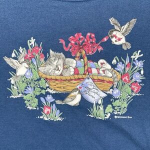Vintage Morning Sun Woman Sweatshirt USA Blue Bird Kitten Basket Graphic 2X‎